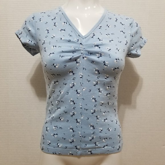 OCI top Large floral print v-neck ruched bust stretch Y2K - Picture 1 of 9